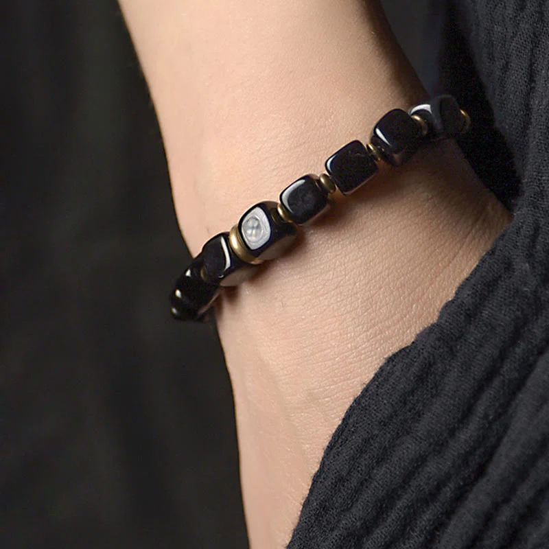 Unisex Black Obsidian Strength Bracelet with Copper - Image 2