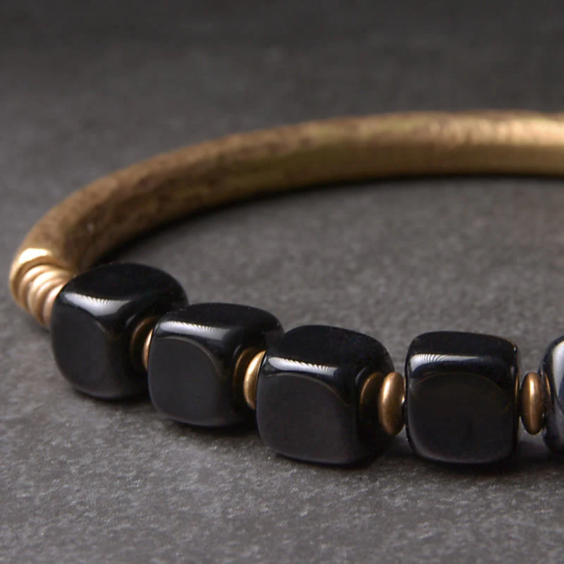 Unisex Black Obsidian Strength Bracelet with Copper - Image 3