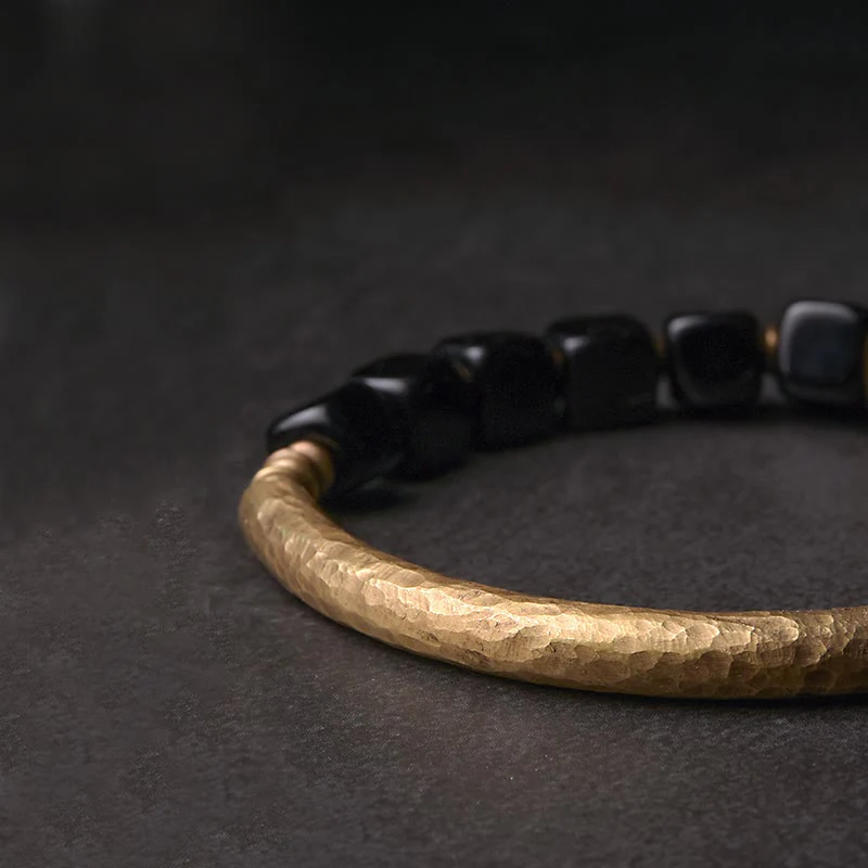 Unisex Black Obsidian Strength Bracelet with Copper - Image 5