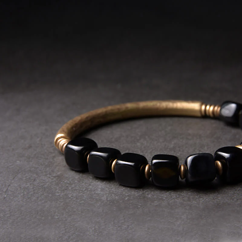 Unisex Black Obsidian Strength Bracelet with Copper - Image 7