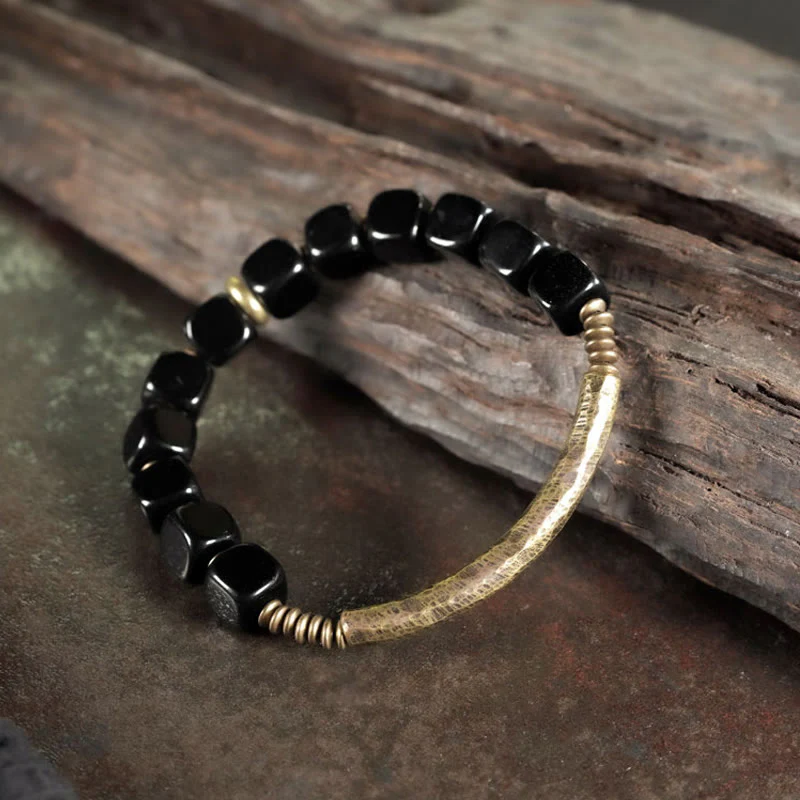 Unisex Black Obsidian Strength Bracelet with Copper - Image 8