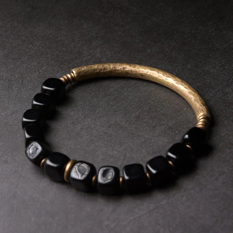 Unisex Black Obsidian Strength Bracelet with Copper - Image 9