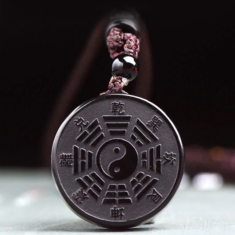 Black Obsidian Bagua Yin Yang Strength Pendant Necklace - Image 3
