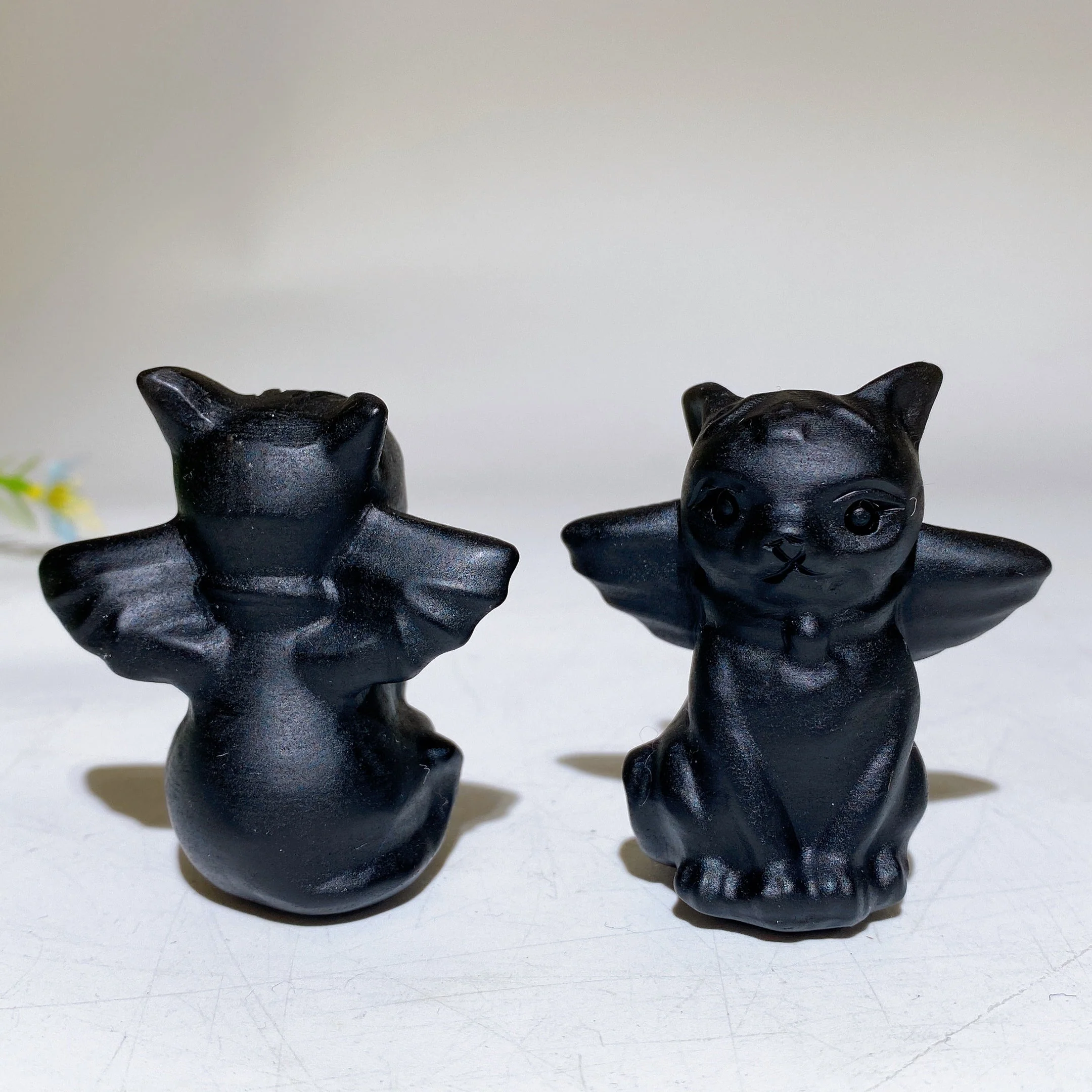 2.1 inch Black Obsidian & Yooperlite Cat Figurine with Wings - Image 2