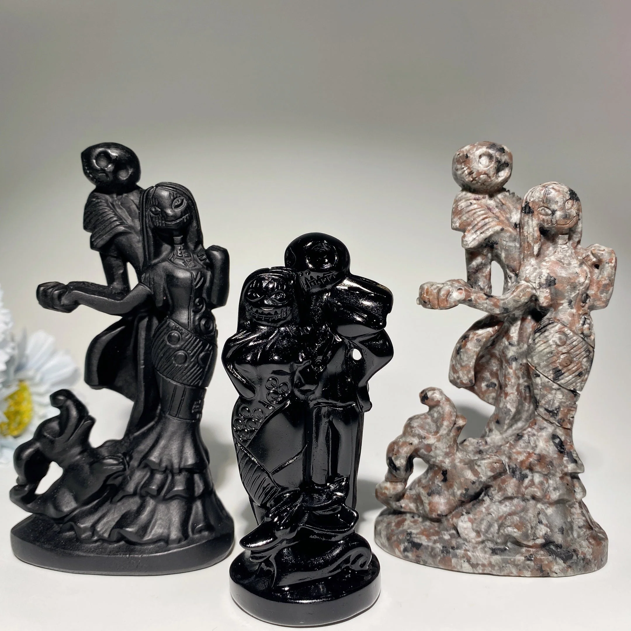3.6-4.6 Inch Black Obsidian & Yooperlite Dog Crystal Carvings