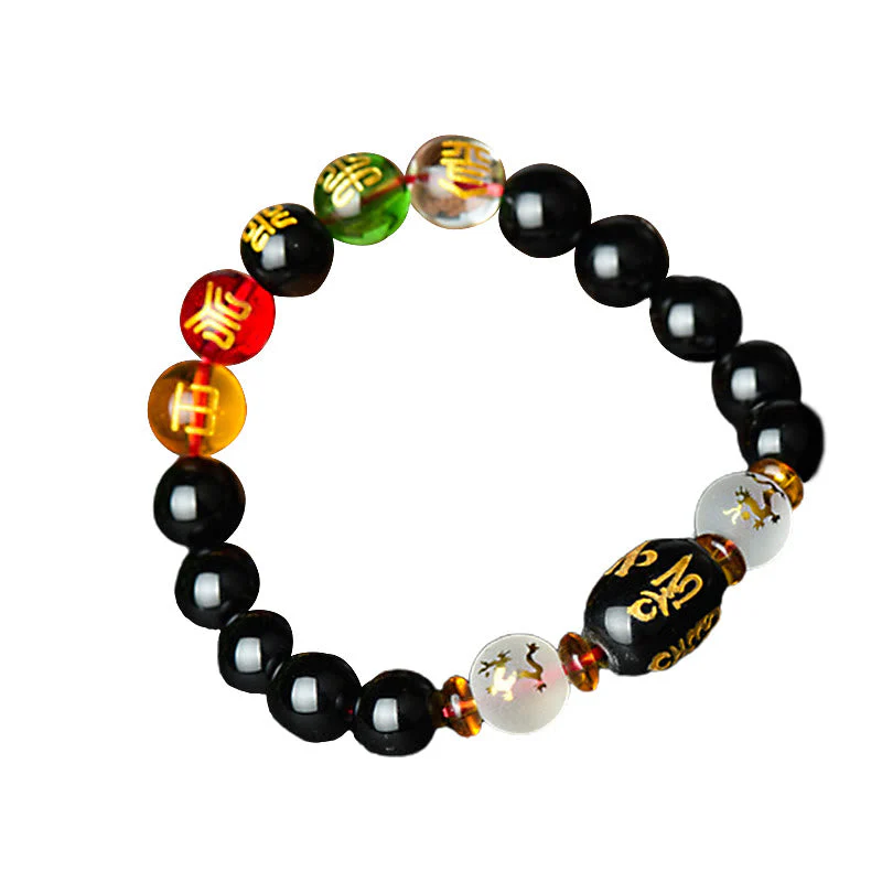 10mm Black Onyx Luck Bracelet with Tibetan Mantra - Image 2