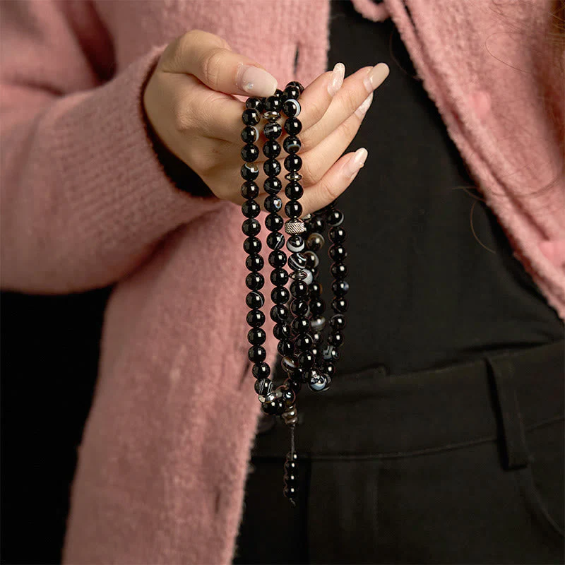 8mm Black Onyx Protection Mala Bracelet 108 Beads - Image 3