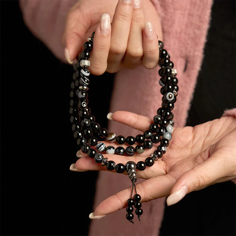 8mm Black Onyx Protection Mala Bracelet 108 Beads - Image 4
