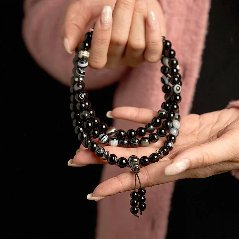 8mm Black Onyx Protection Mala Bracelet 108 Beads - Image 5