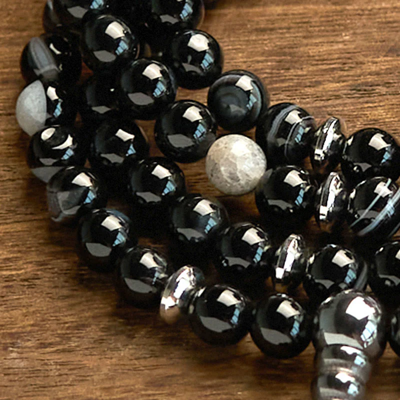 8mm Black Onyx Protection Mala Bracelet 108 Beads - Image 7
