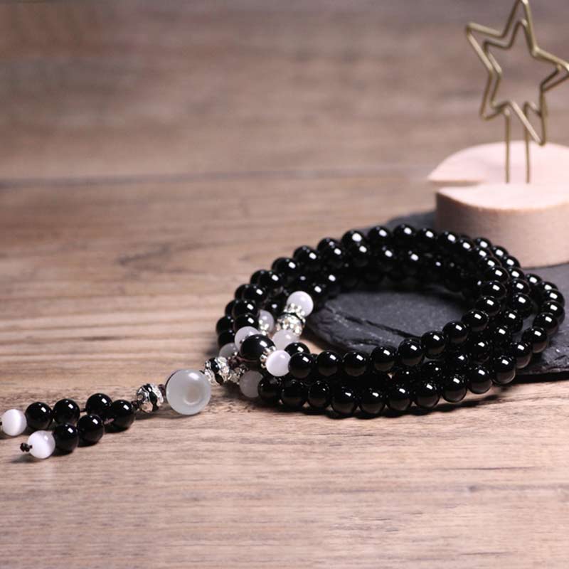 6mm Black Onyx and Clear Quartz Meditation Bracelet - Image 4
