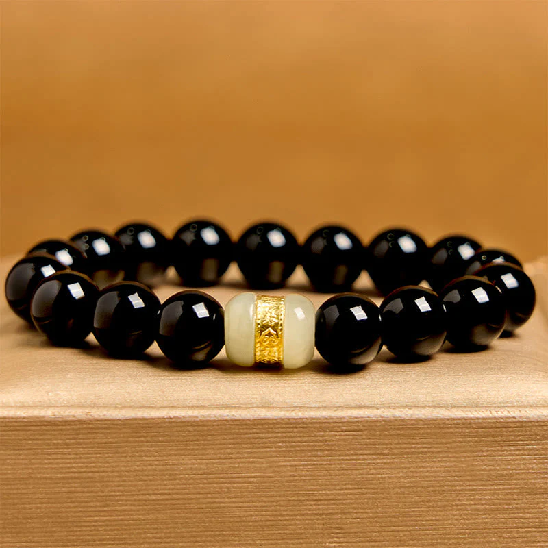 Black Onyx & Jade 10mm Support Bracelet for Protection - Image 4