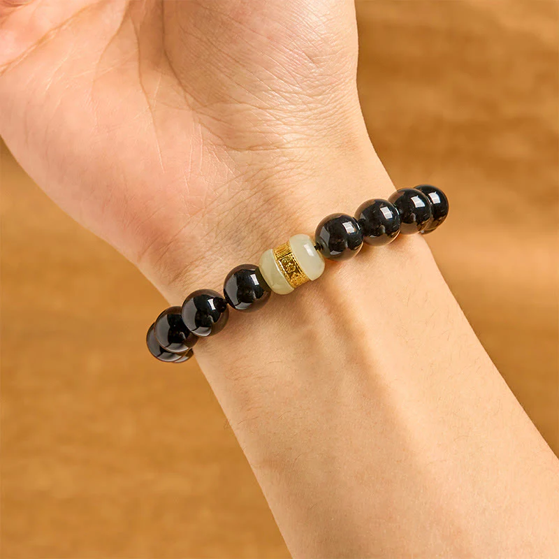 Black Onyx & Jade 10mm Support Bracelet for Protection - Image 5