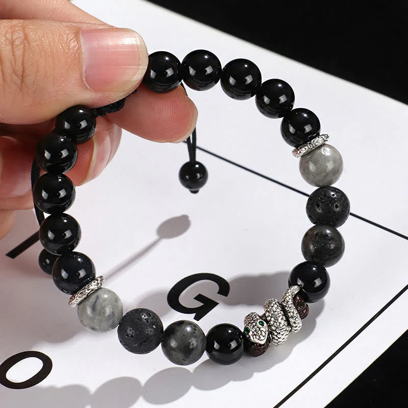 Black Onyx Glitter Stone Snake Protection Bracelet 2025 - Image 3