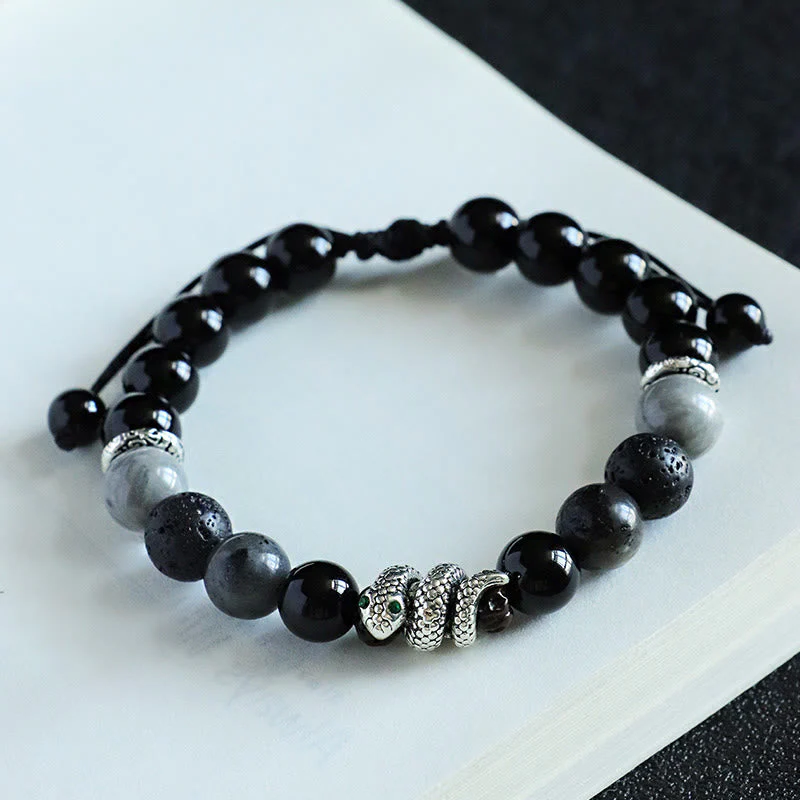 Black Onyx Glitter Stone Snake Protection Bracelet 2025 - Image 4