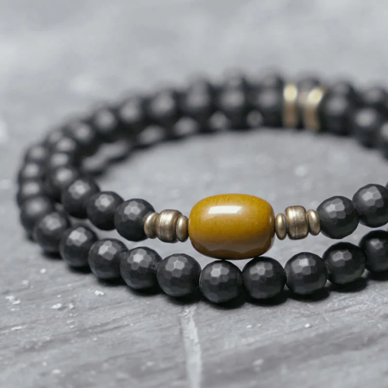 6mm Black Onyx Topaz Double Wrap Protection Bracelet - Image 3
