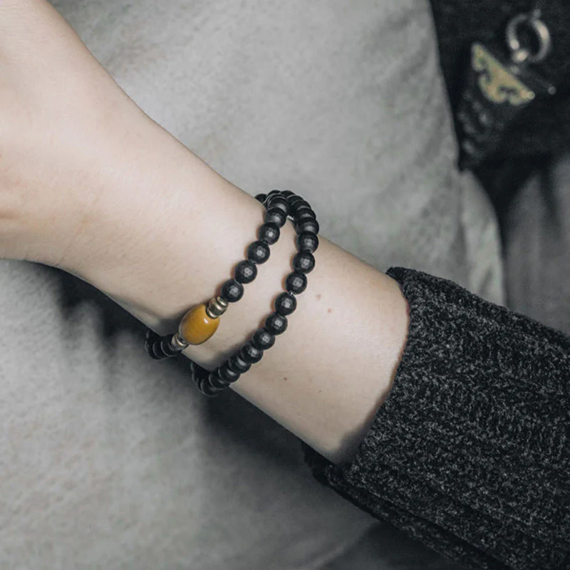 6mm Black Onyx Topaz Double Wrap Protection Bracelet - Image 4