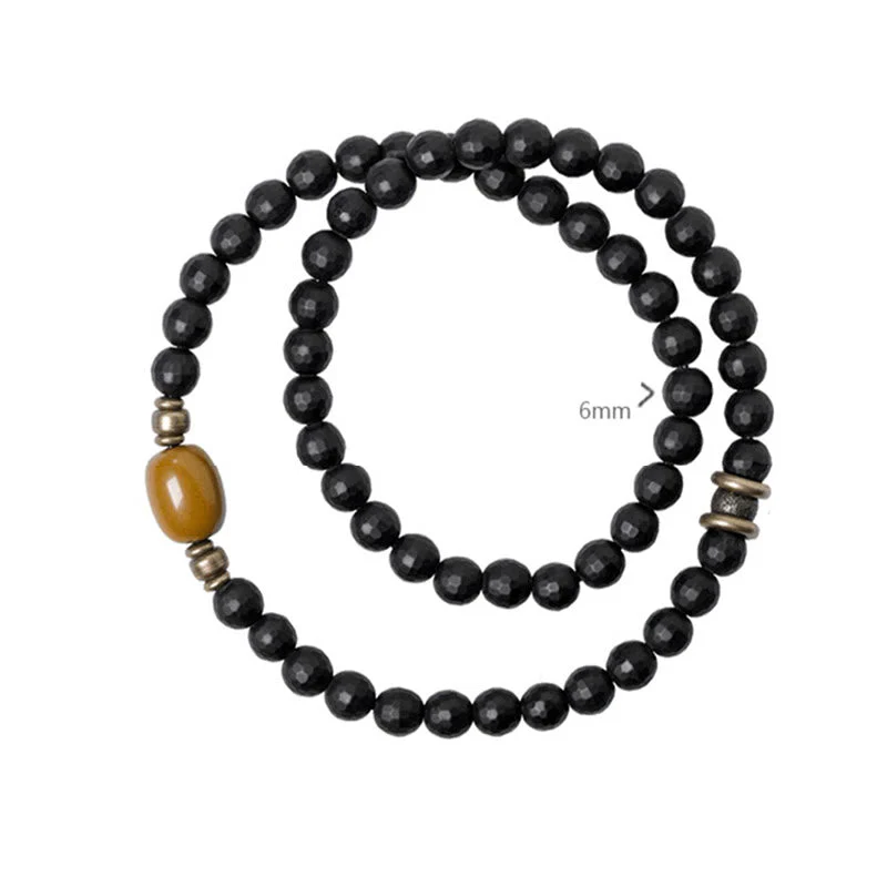 6mm Black Onyx Topaz Double Wrap Protection Bracelet - Image 5