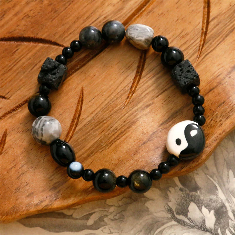 Unisex Black Onyx Yin Yang Bracelet for Balance & Protection - Image 2