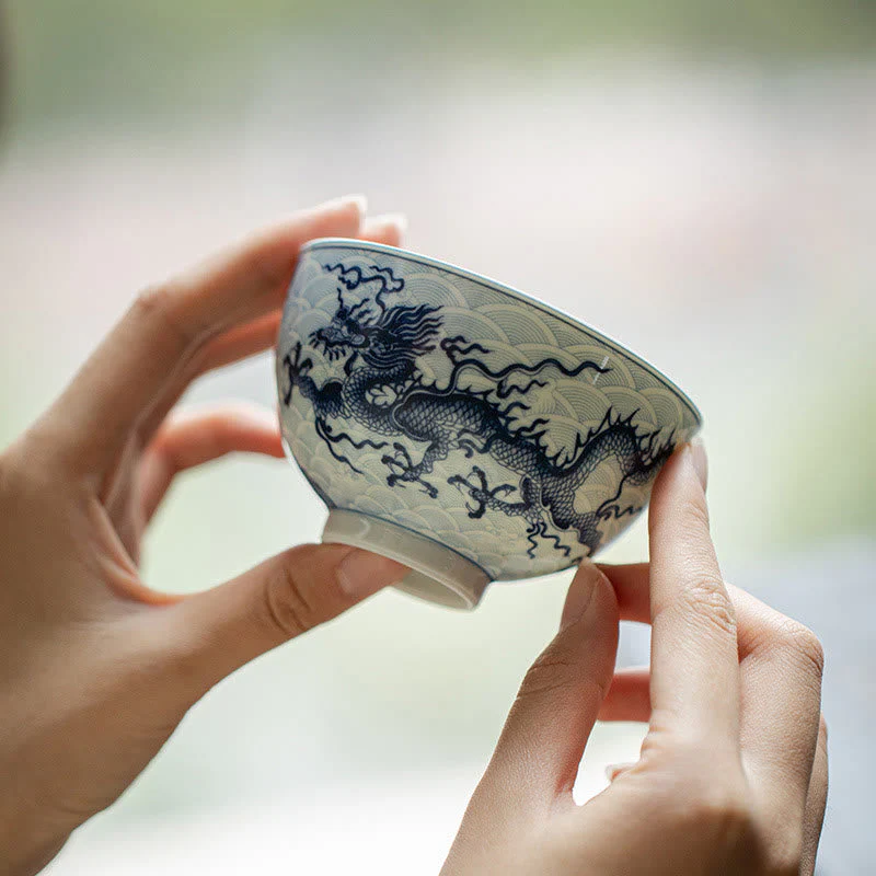 Blue Dragon Ceramic Teacup 80ml | Chinese Tea Cup - Image 2