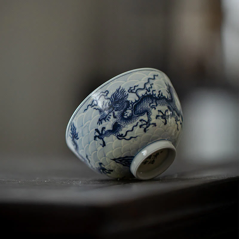 Blue Dragon Ceramic Teacup 80ml | Chinese Tea Cup - Image 3