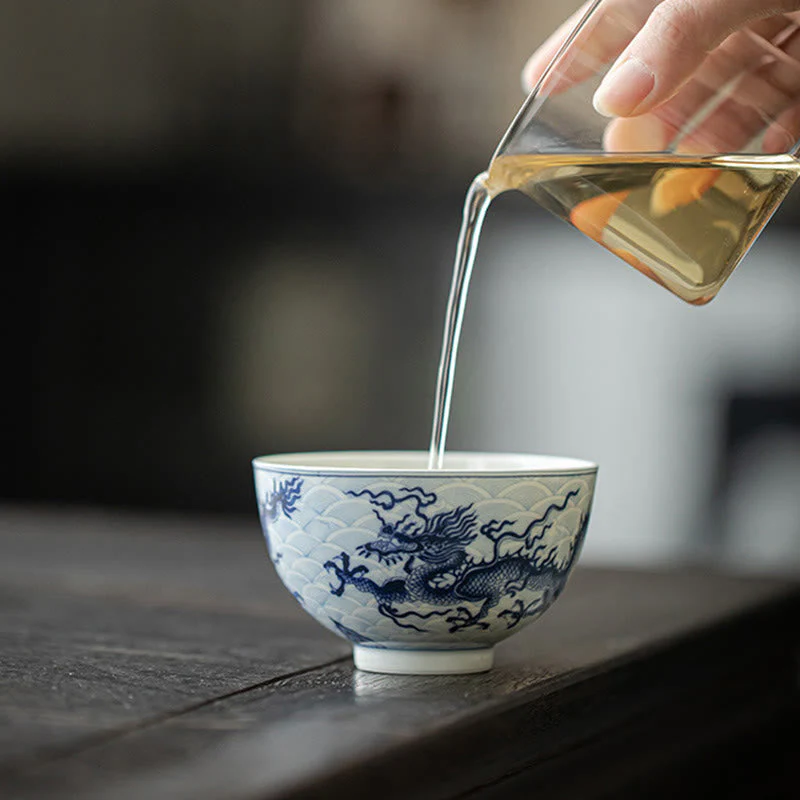 Blue Dragon Ceramic Teacup 80ml | Chinese Tea Cup - Image 8