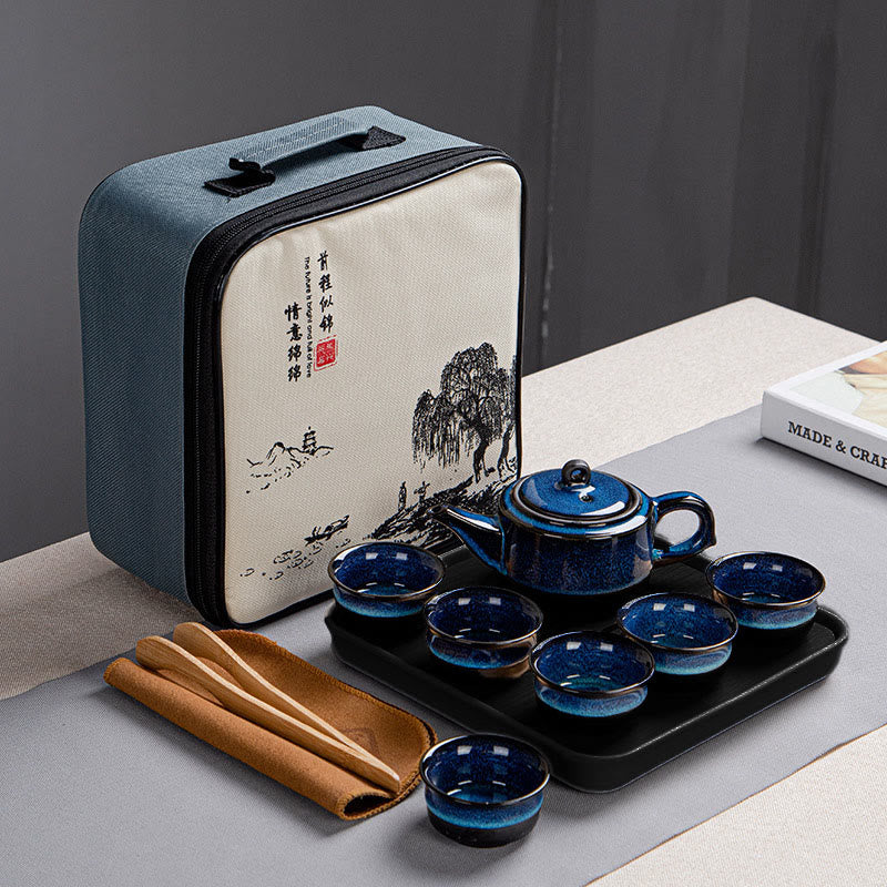 Blue Gradient Ceramic Gongfu Teapot Set for Zen Decor - Image 10