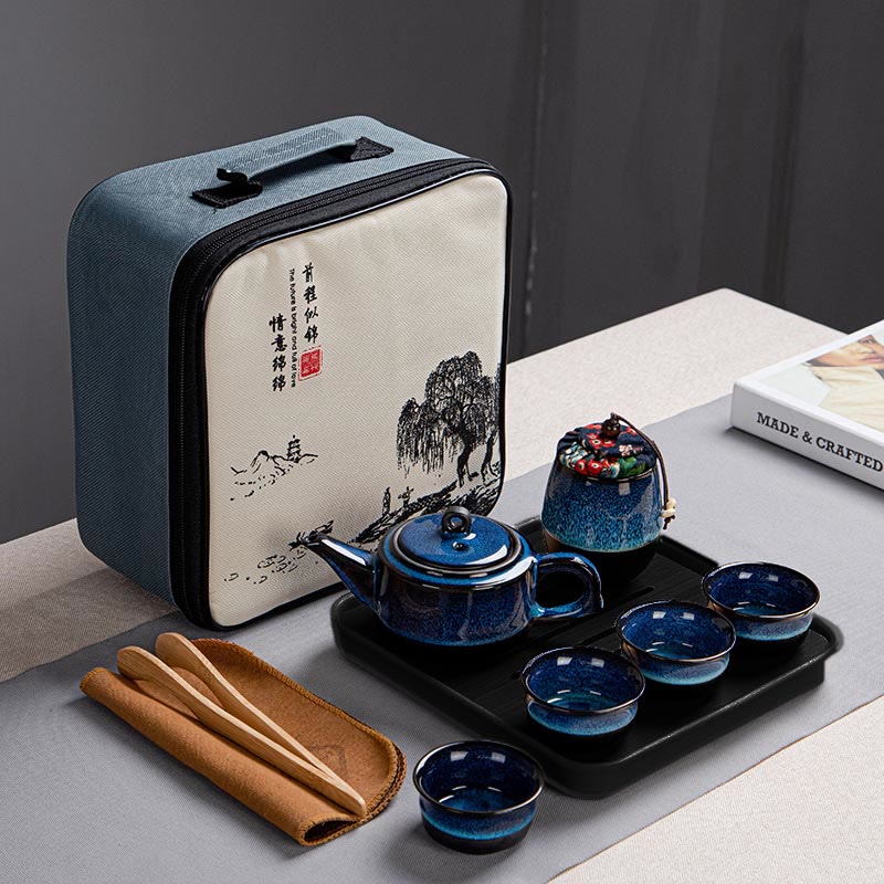 Blue Gradient Ceramic Gongfu Teapot Set for Zen Decor - Image 11