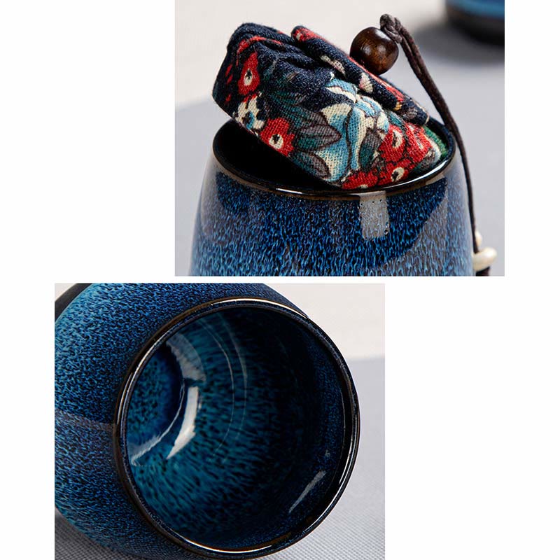 Blue Gradient Ceramic Gongfu Teapot Set for Zen Decor - Image 13