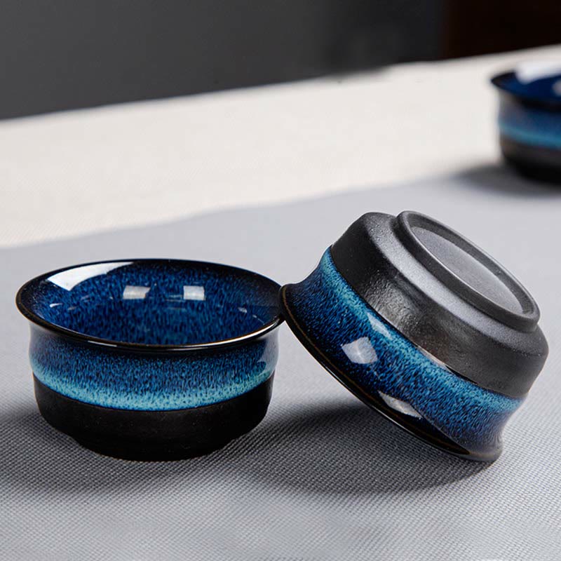 Blue Gradient Ceramic Gongfu Teapot Set for Zen Decor - Image 15