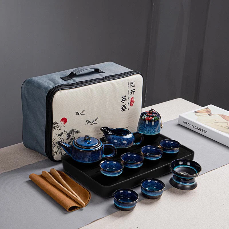 Blue Gradient Ceramic Gongfu Teapot Set for Zen Decor - Image 16