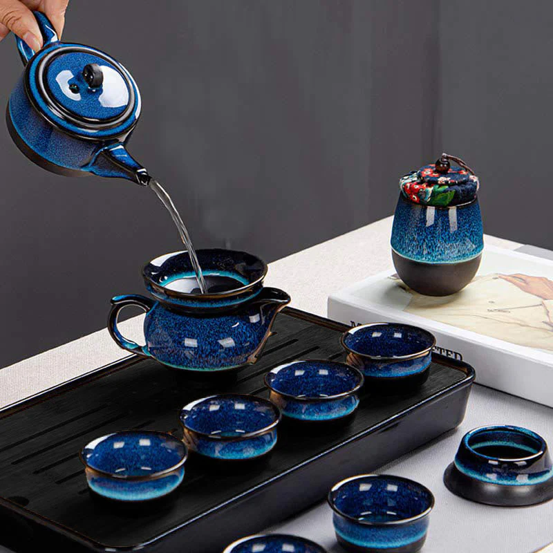 Blue Gradient Ceramic Gongfu Teapot Set for Zen Decor - Image 22
