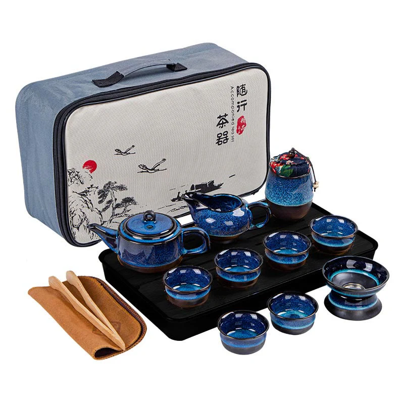 Blue Gradient Ceramic Gongfu Teapot Set for Zen Decor - Image 25