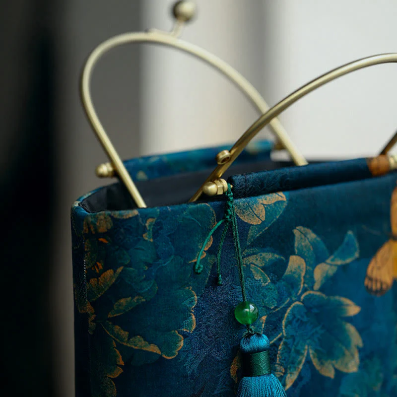 Blue Leaves Butterfly Spiritual Jewelry Bag 19cm | Healing Sounds - Image 2