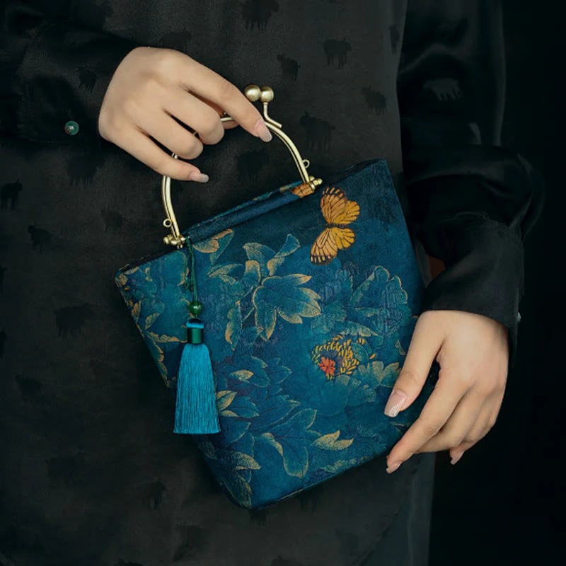 Blue Leaves Butterfly Spiritual Jewelry Bag 19cm | Healing Sounds - Image 5