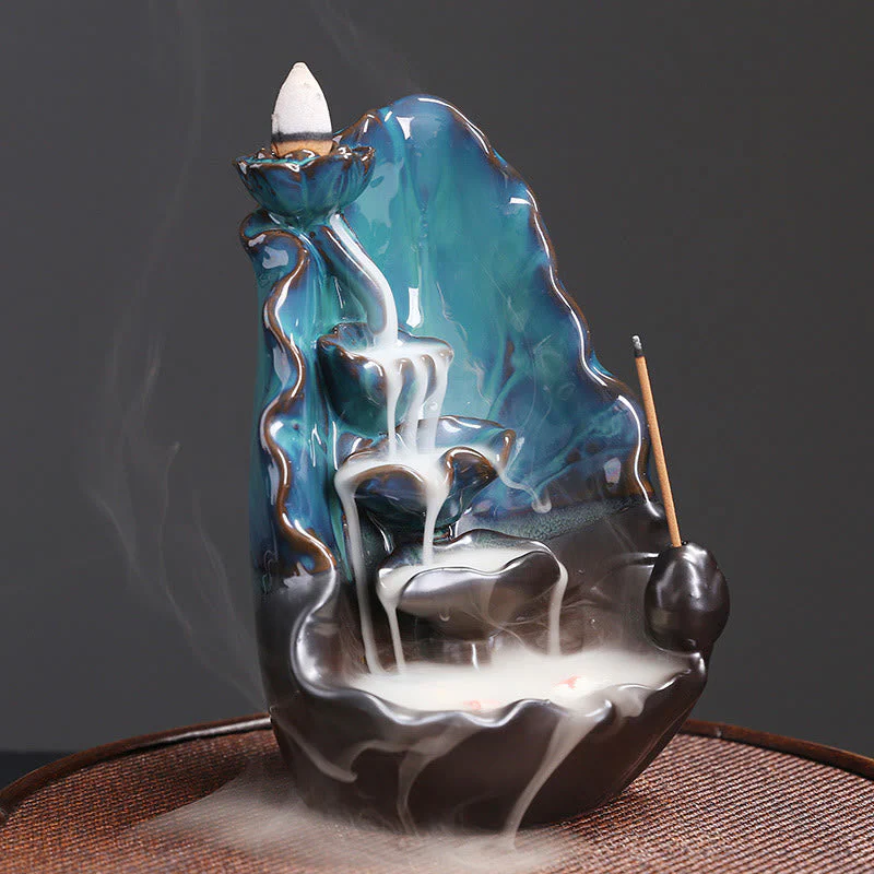 Blue Lotus Leaf Ceramic Backflow Incense Burner 10.1cm - Image 2