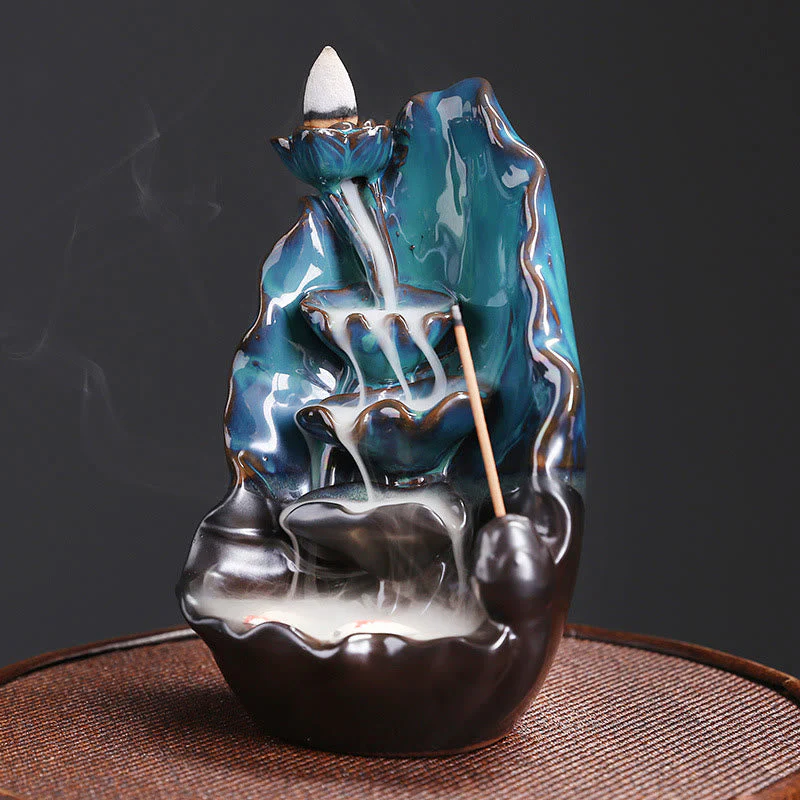 Blue Lotus Leaf Ceramic Backflow Incense Burner 10.1cm - Image 3