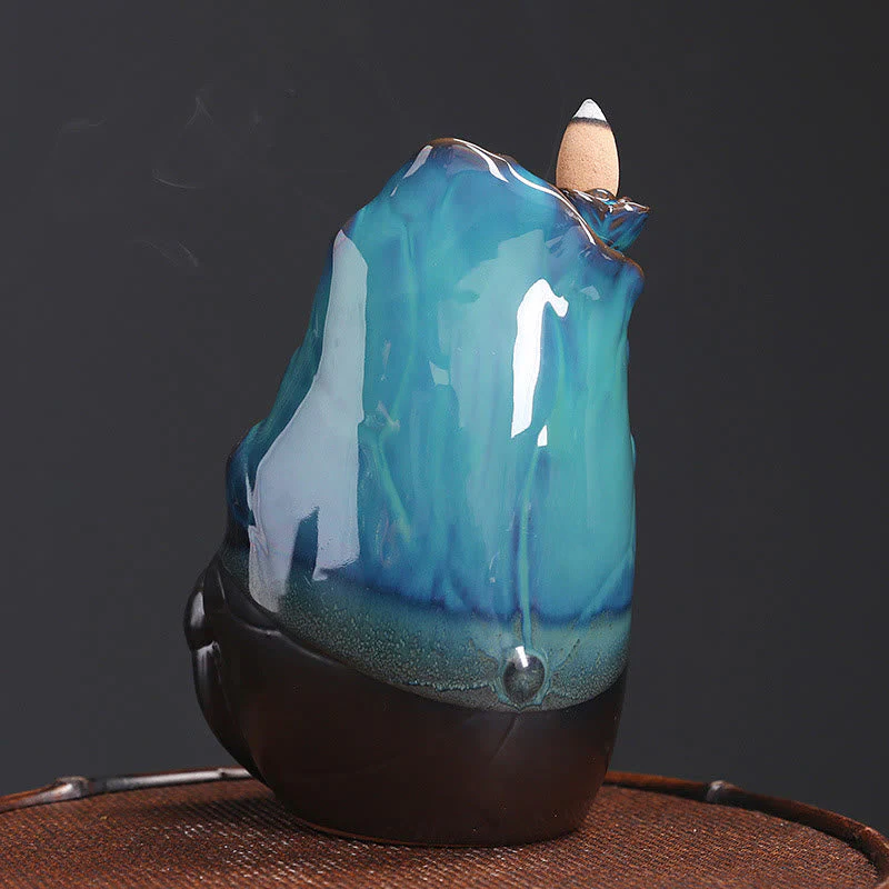Blue Lotus Leaf Ceramic Backflow Incense Burner 10.1cm - Image 4