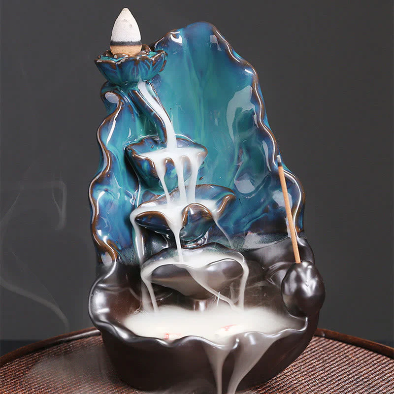 Blue Lotus Leaf Ceramic Backflow Incense Burner 10.1cm - Image 5