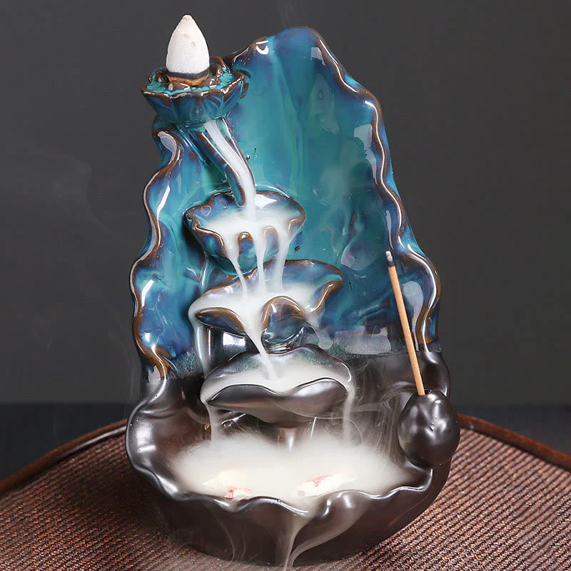 Blue Lotus Leaf Ceramic Backflow Incense Burner 10.1cm - Image 6