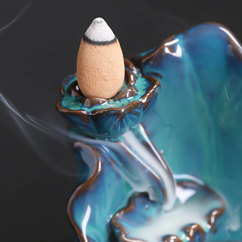 Blue Lotus Leaf Ceramic Backflow Incense Burner 10.1cm - Image 7