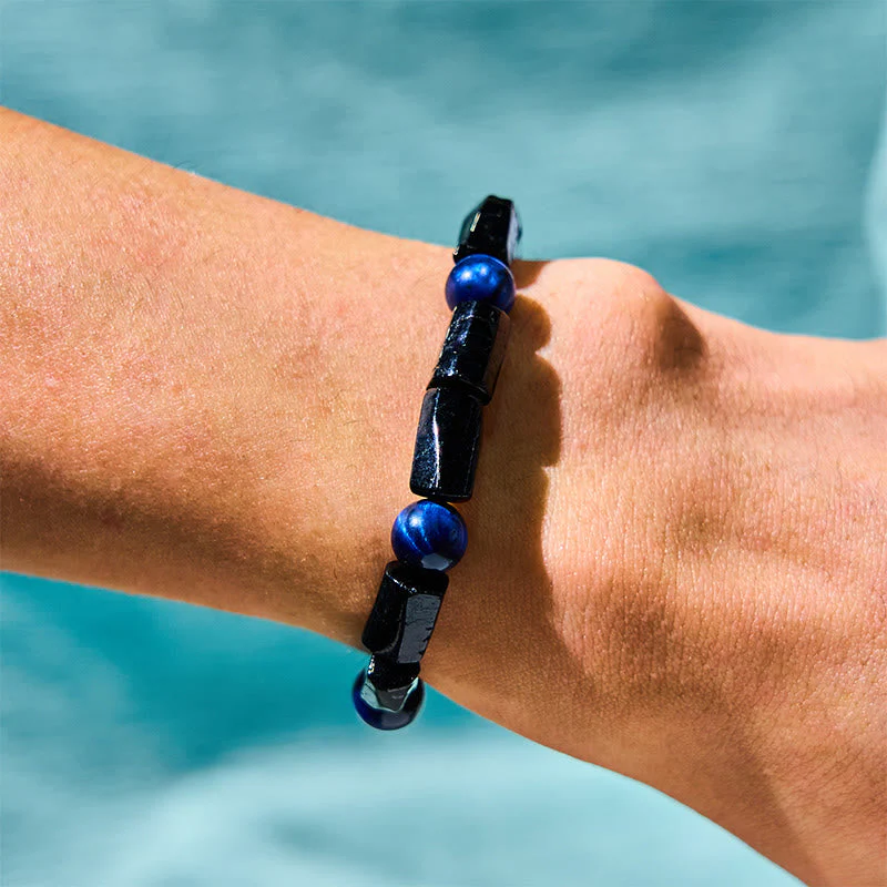 Authentic Blue Tiger Eye & Black Tourmaline Strength Bracelet - Image 3