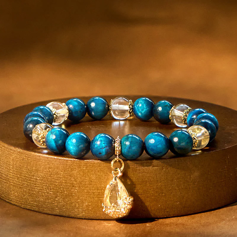 8mm Blue Tiger Eye White Crystal Bracelet - Image 4