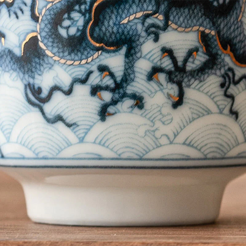 Small Blue White Dragon Ceramic Teacup | 45ml Kung Fu Tea - Image 9