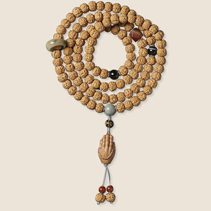 10mm Bodhi Seed Three-eyed Dzi Buddha Hand Wealth Bracelet - Image 12