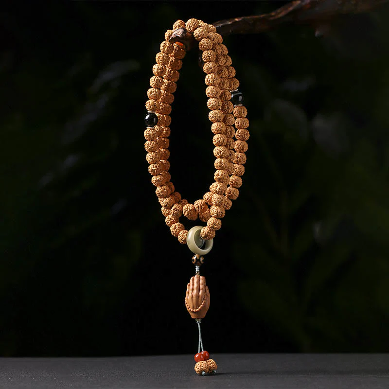 10mm Bodhi Seed Three-eyed Dzi Buddha Hand Wealth Bracelet - Image 2