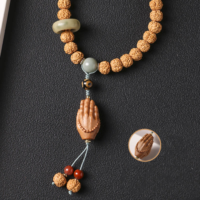 10mm Bodhi Seed Three-eyed Dzi Buddha Hand Wealth Bracelet - Image 6