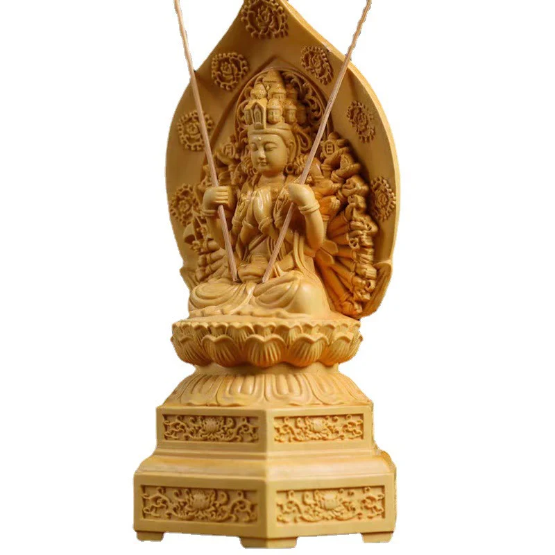 Handmade Boxwood Kwan Yin Statue 20cm Avalokitesvara Sculpture - Image 13
