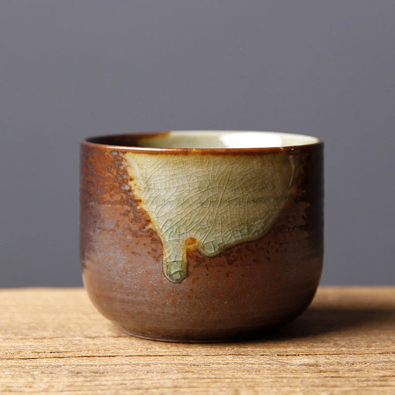Vintage Brown Beige Kiln Change Ceramic Teacup for Meditation - Image 2