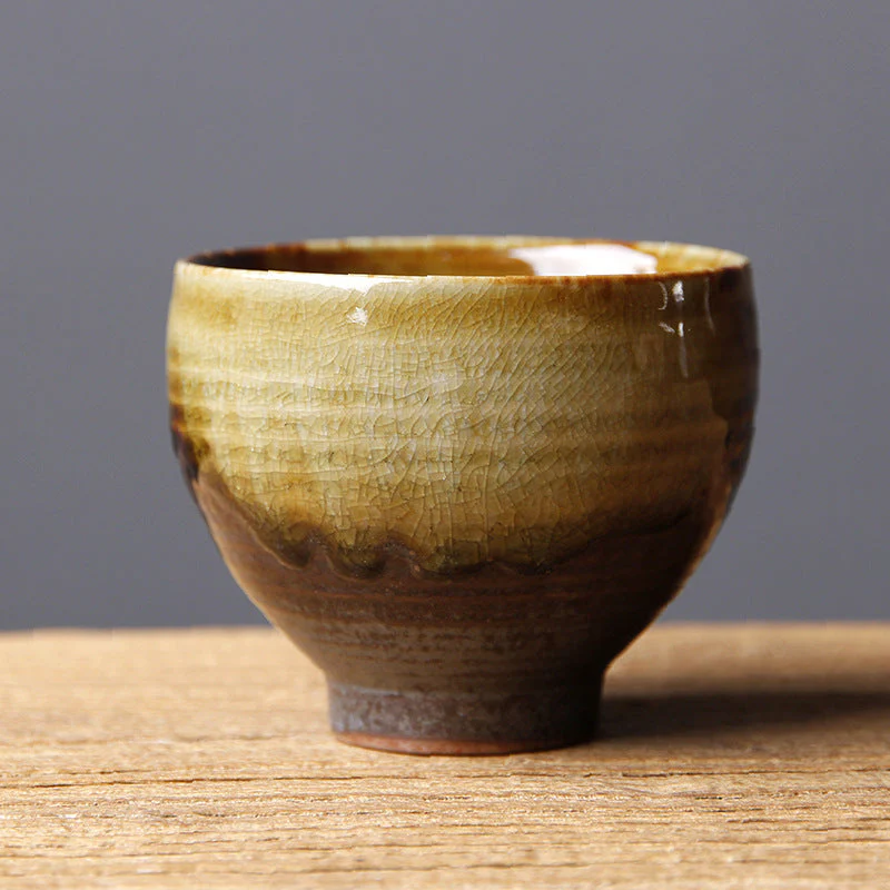Vintage Brown Beige Kiln Change Ceramic Teacup for Meditation - Image 3